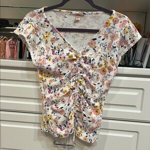 Floral V-Neck Ruched Top